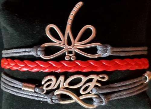 GREY AND RED INFINITY BRACELET DRAGONFLY
