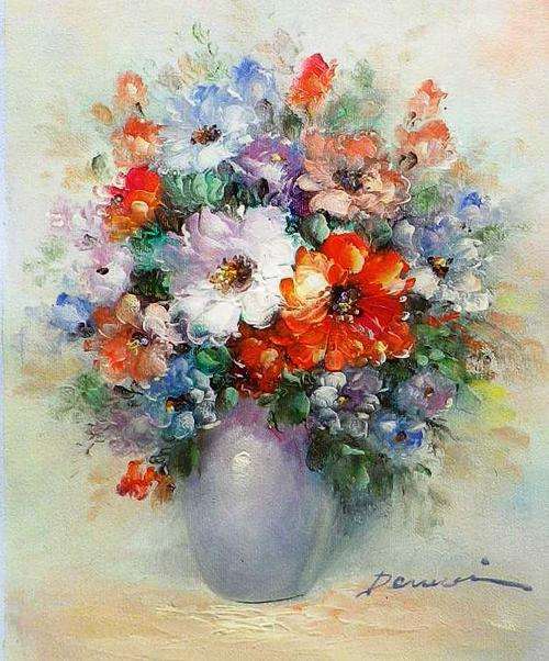 Flowers by Denucci. .Oil on canvas.