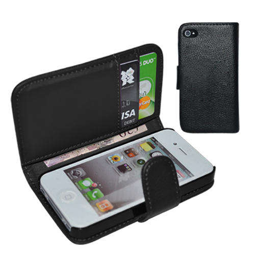 LOCAL STOCK!! Leather Book Wallet Flip Case Cover Pouch Cards & Cash Holder For iPhone 4 4S 4G BLA