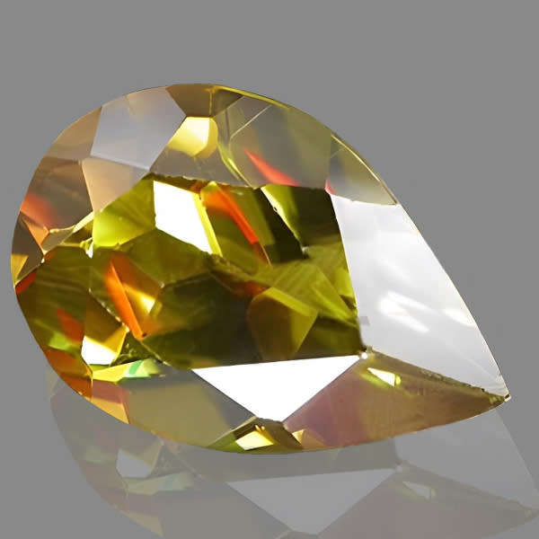 Titanite 0.85ct Yellow Brown Tints of Green and Red Colour Pear, Gemstone