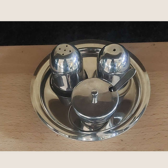 Vintage Stainless Steel Condiment Set
