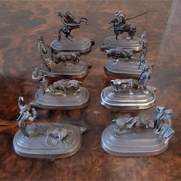 Eight Vintage Pedro Duran - Spanish Bullfighting Corrida De Toros Silver Place Card Holders