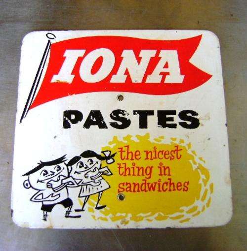 ORIGINAL IONA PASTES ENAMEL SIGN DOUBLE SIDED