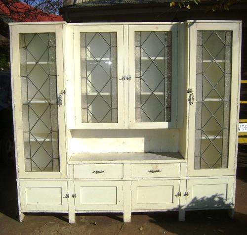 MASSIVE VINTAGE OREGON LEAD GLASS KITCHEN CUPBOARD