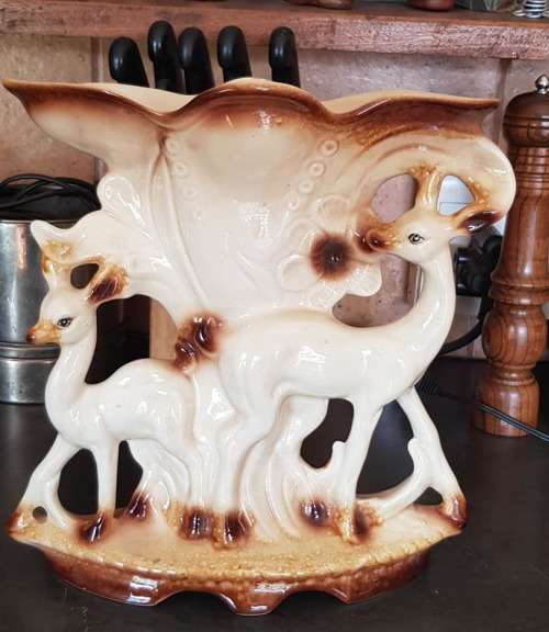 VINTAGE CERAMIC NUMBERED DEER  VASE 280 X 280 MM