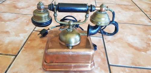 1960`S COPPER, BRASS AND BAKELITE ART DECO TELEPHONE.