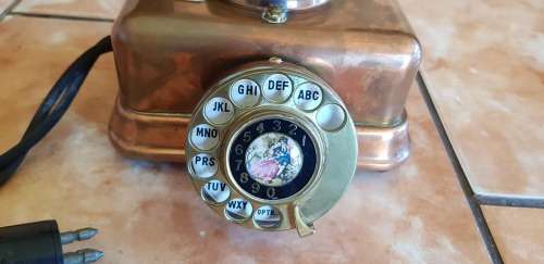 1960`S COPPER, BRASS AND BAKELITE ART DECO TELEPHONE.