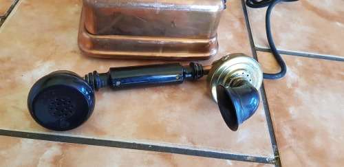1960`S COPPER, BRASS AND BAKELITE ART DECO TELEPHONE.