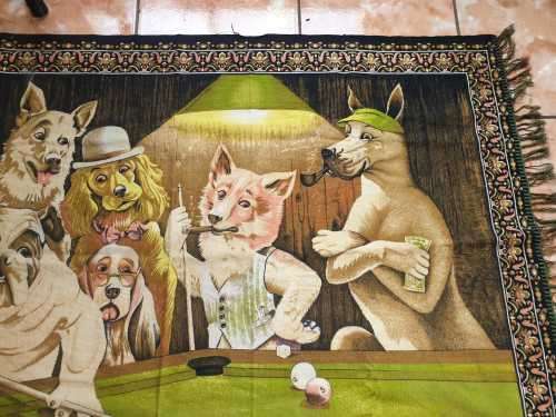VINTAGE SNOOKER BILLIARD DOGS THROW 100 % COTTON TURKEY 1400 X 950 MM