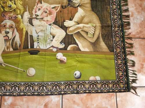 VINTAGE SNOOKER BILLIARD DOGS THROW 100 % COTTON TURKEY 1400 X 950 MM