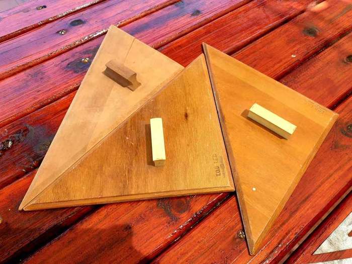VINTAGE LARGE WOODEN BLACK BOARD TRIANGLES