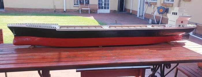 ONE OF A KIND HAND BUILT WOODEN TANKER SHIP 2.8 M APPROX 1:125 SCALE