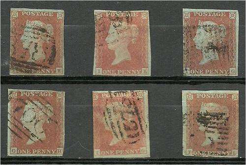 GB QV 6 x 1d reds imperf 3 margin good used