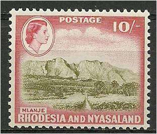 Rh & Nyasaland  QE II defn 10/-  MNH  SACC 31