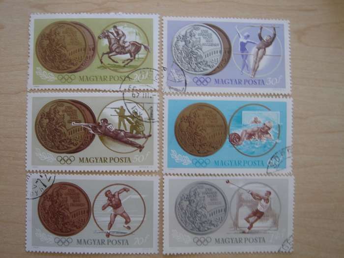1965 Hungary - Olympic Games Tokio 1964 - 20,30,50,60,70f, 1.40 Ft used, stamped