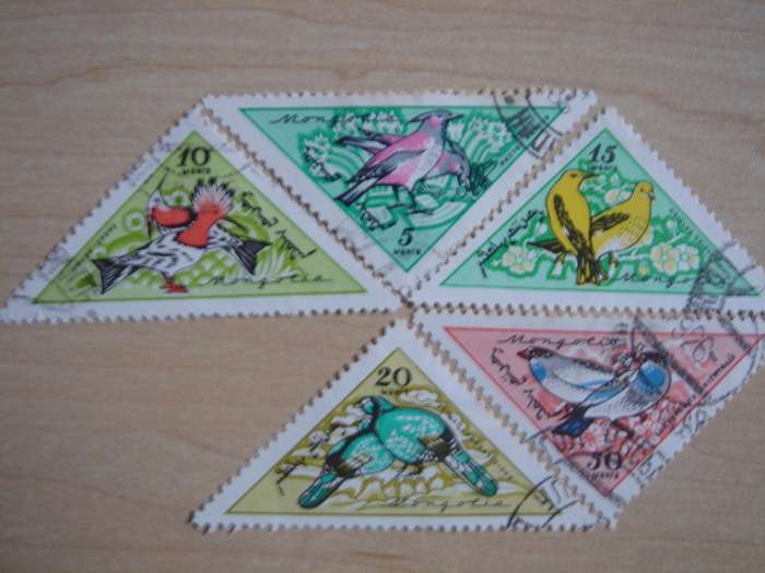 1961 Mongolia - Birds 5,10,15,20,50 triangles used, stamped