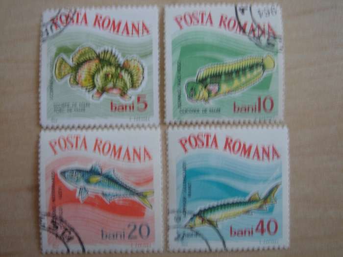 1964 Romania - Fish 5,10,20,40 Bani used, stamped