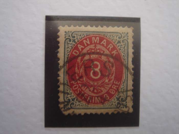 1875 Denmark - Numerals with Crown 8 Oere used, stamped