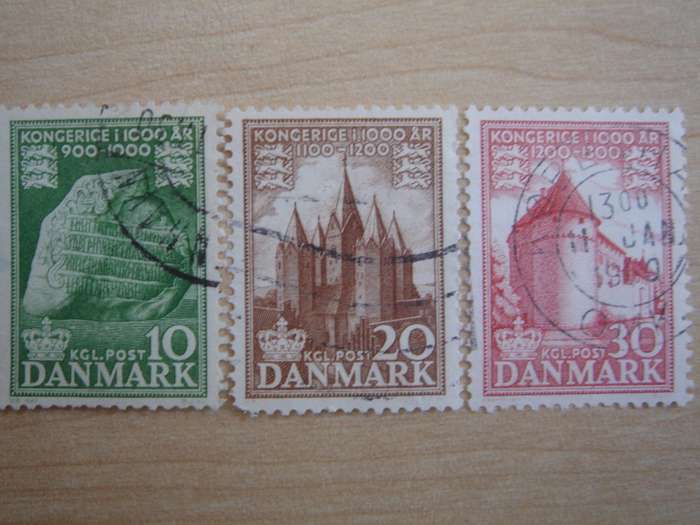1953 Danish History 10,20,30 Oere used, stamped