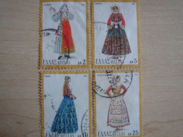 1974 Greece - Costumes 2, 5, 10, 25 used, stamped