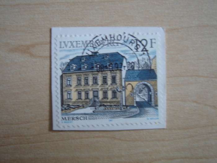 1987 Luxembourg - MERSCH 12 F on postal item, stamped
