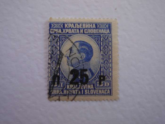 1925 Yugoslavia - King Alexander 25 P on 3 D used, stamped