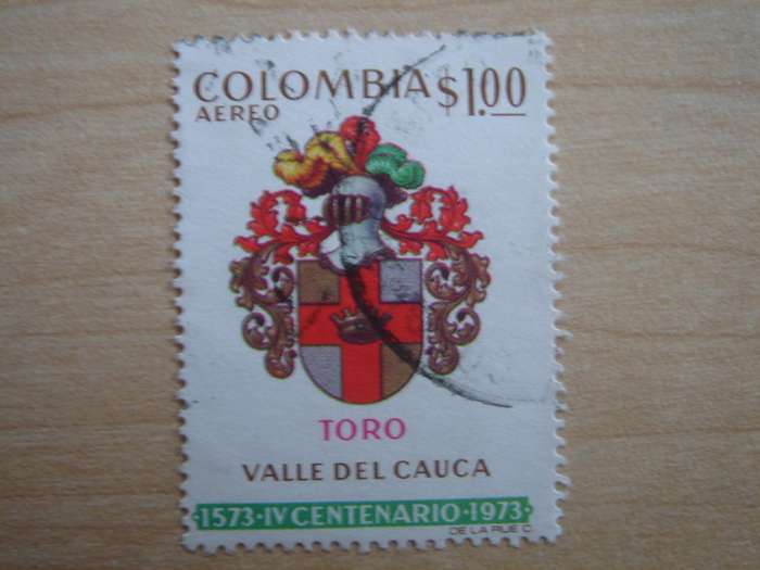 1973 Colombia - Valle de Gauca $ 1.00 Air used, stamped