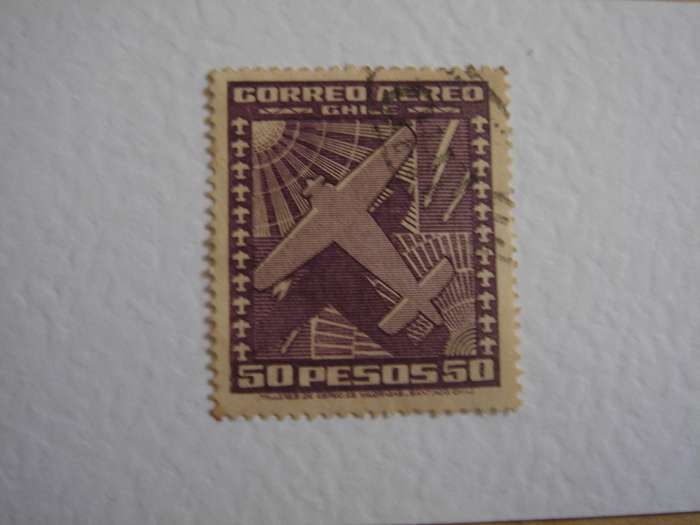 1934 Chile - Aeroplane riding a storm 50 p used, stamped