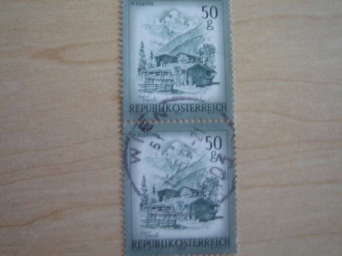 1975 Austria - Im Zillertal 2 x 50 g vertical pair used, stamped