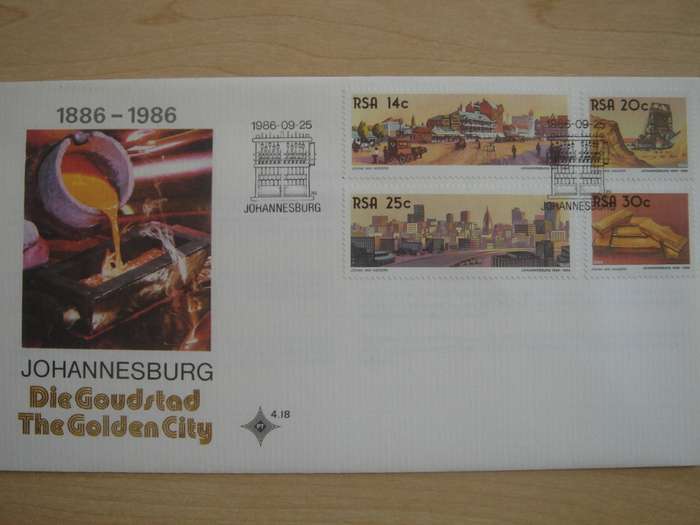 1986 RSA - The Golden City Series 14,20,25,30 c stamped on FDC