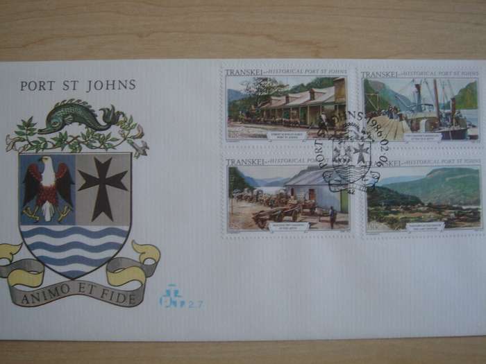 1986 Transkei - Historical Port St. Johns 12,20,25,30 c stamped on FDC