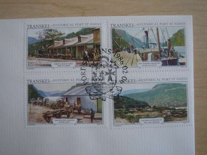 1986 Transkei - Historical Port St. Johns 12,20,25,30 c stamped on FDC