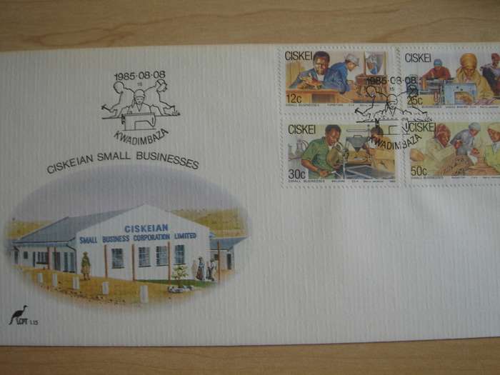 1985 Ciskei - Small Businesses 12,25,30,50 c stamped on FDC