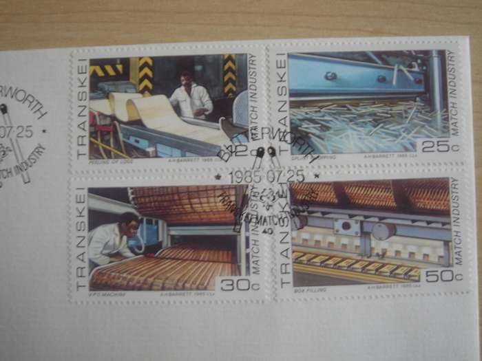 1985 Transkei - Match Industry 12,25,30,50 c stamped on FDC