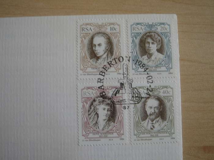 1984 RSA - English Writers 10,20,25,40 c stamped on FDC
