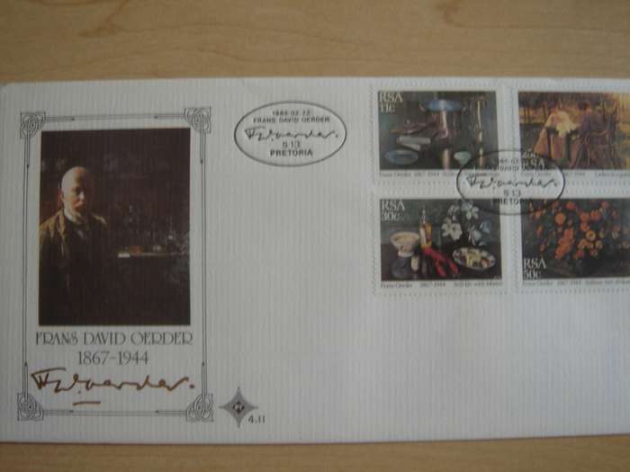 1985 RSA - Frans David Oerder Paintings 11,25,30,50 c stamped on FDC
