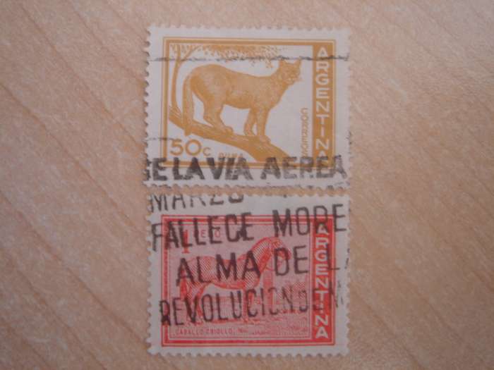 1959 Argentina - Puma 50 c + Horse 1 Peso used, stamped