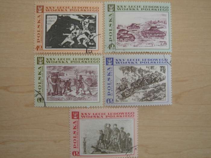 1968 Polska Army 25th Anniversary 2 x 40 GR + 3 x 60 GR stamped
