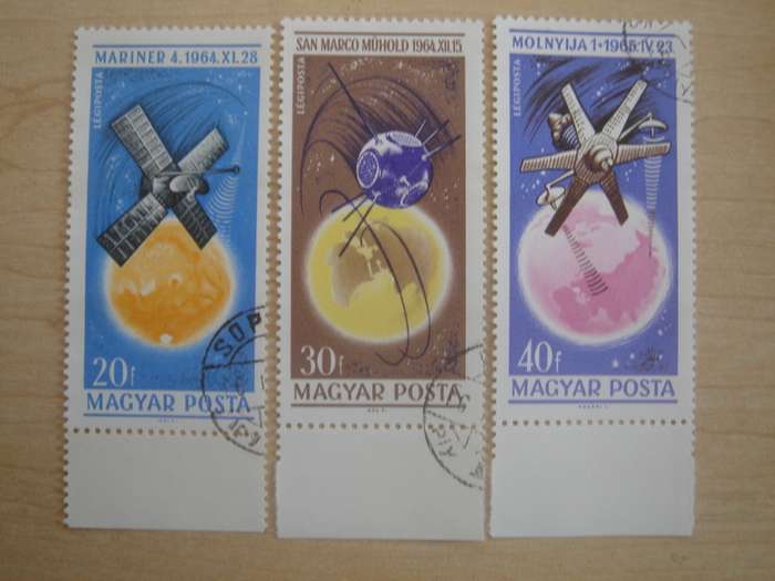 1965 Hungary - Satellites 20,30,40 f, used, stamped with border