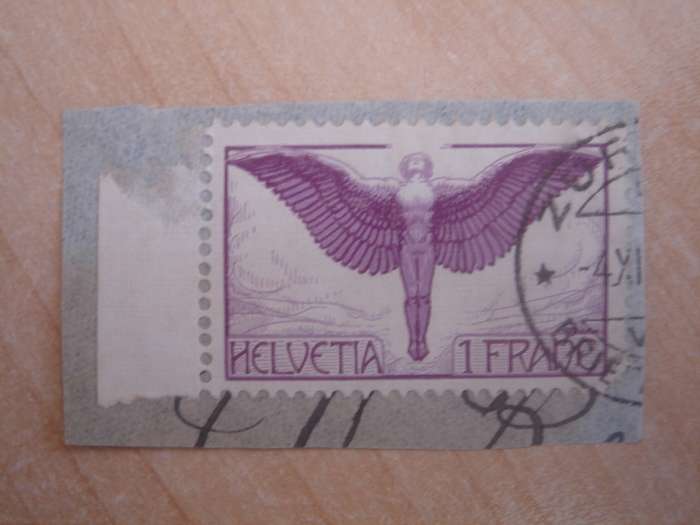 1923 Helvetia Air 1 F (violet) used, stamped on postal item