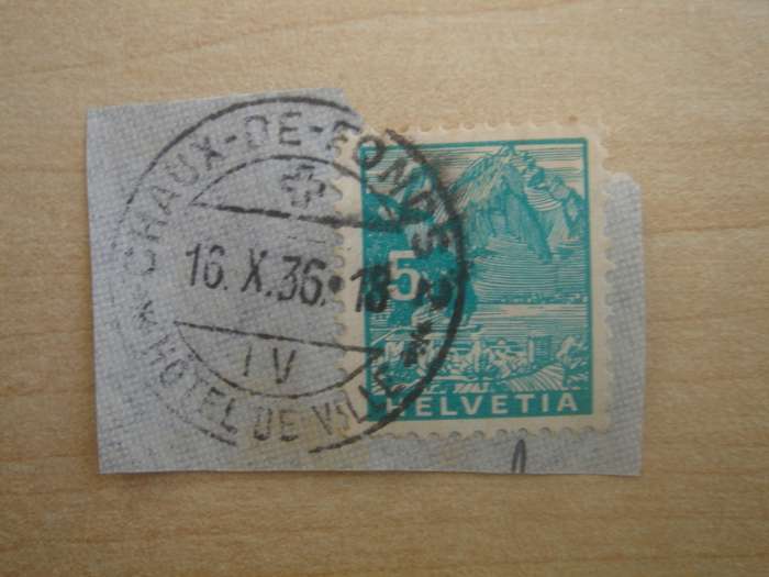 1936 Helvetia - Mount Pilatus 5 C used, stamped on postal item