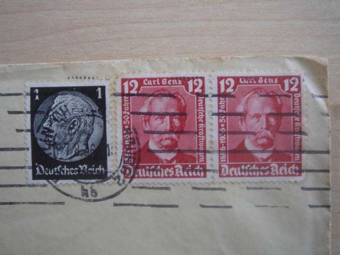 1936 Deutsches Reich MiNr 605 horizontal pair used, stamped on letter