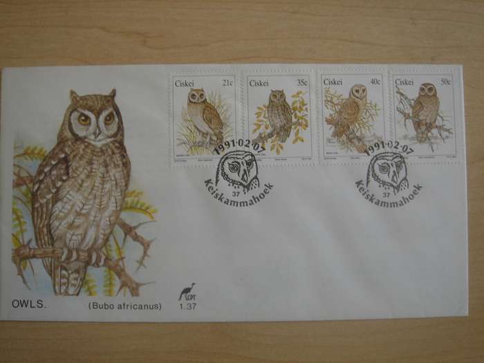 1991 Ciskei - Owls 21,35,40,50 c on FDC stamped
