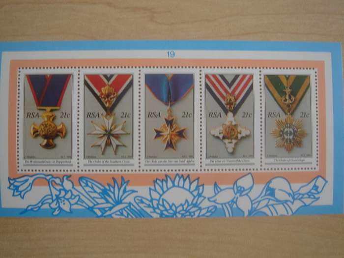 1990 RSA - Military Medals - 5 stamps in Block MNH