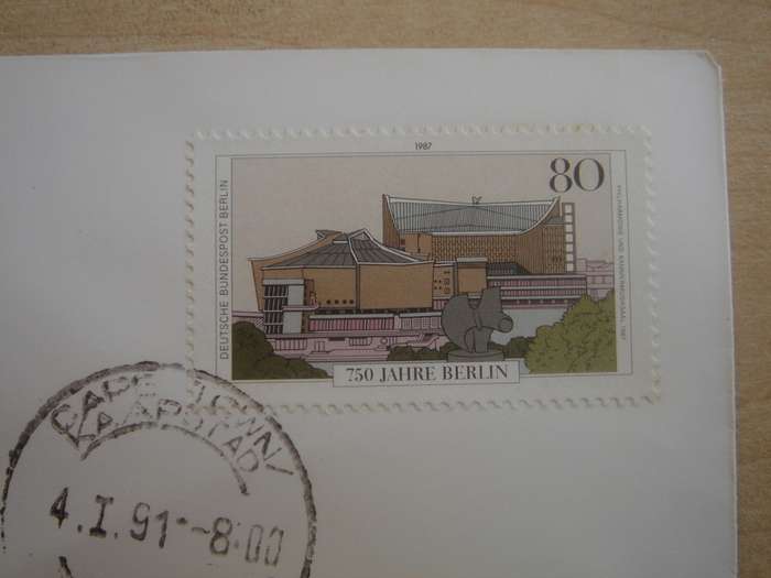 1987 West Berlin MiNr 775 stamped in Cape Town on letter