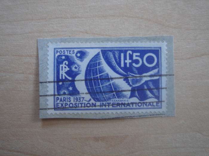 1936 France - World Exhibition Paris 1 F 50 on postal item stamped