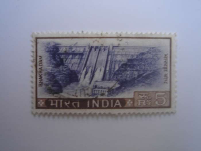 1965 India - Bakhra Dam 5 Re used, stamped
