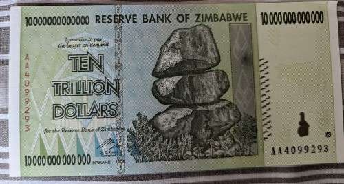 Zimbabwe Banknote, $10 Trillion Dollars, AA Series, 2008 UNC