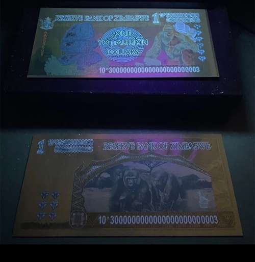 Zimbabwe Gold Notes, One Yottalilion Dollars Gold 999999