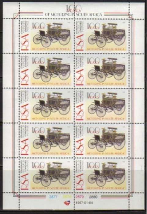 RSA 1997 MOTORING MNH FULL SHEET OF 10